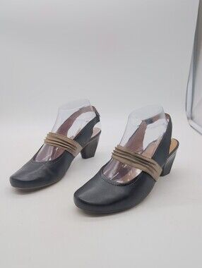 Remonte Dorndorf Leather Slingback Block Heels Two-Tone Grey Taupe Size 37 / 7